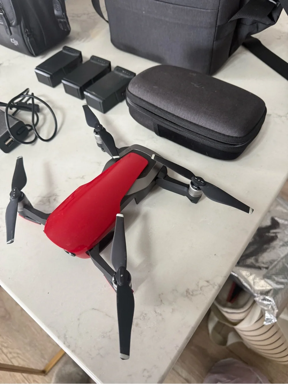 DJI Mavi Air ll / Spark Foldable Drone with Red Body and Accessories
